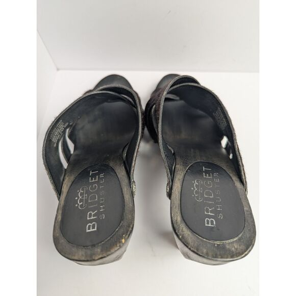 Vintage Y2K Bridget Shuster Brown calf Hair Leather Wood Platform Heel Womens 6 - Picture 5 of 9